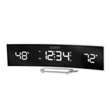 White Curved Alarm Clock with Mirrored LED Lens Display